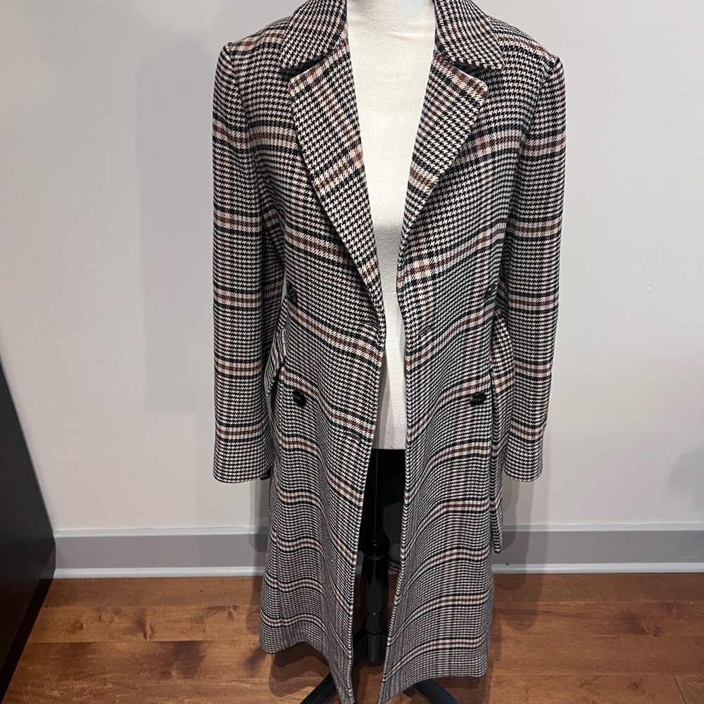 LK Bennett Black and White Plaid Trench Coat - Picture 4 of 12